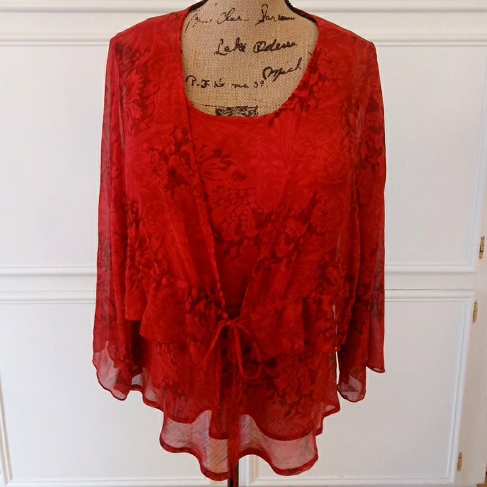 Two piece red lined tank with matching shrug